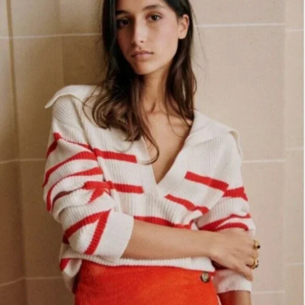 Sézane RARE Tahar Sweater in Ecru/Rouge Size M